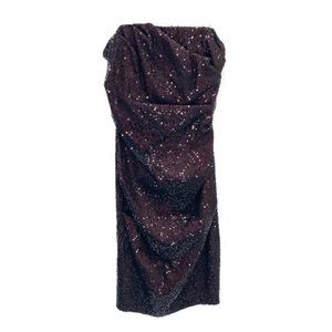 David Meister Burgundy Strapless Sequin Knee-length Cocktail Party Dress Size 8